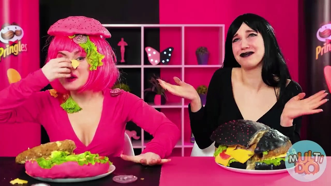 BLACK VS PINK FOOD CHALLENGE | Eating Everything Only In 1 Color For 24 ...
