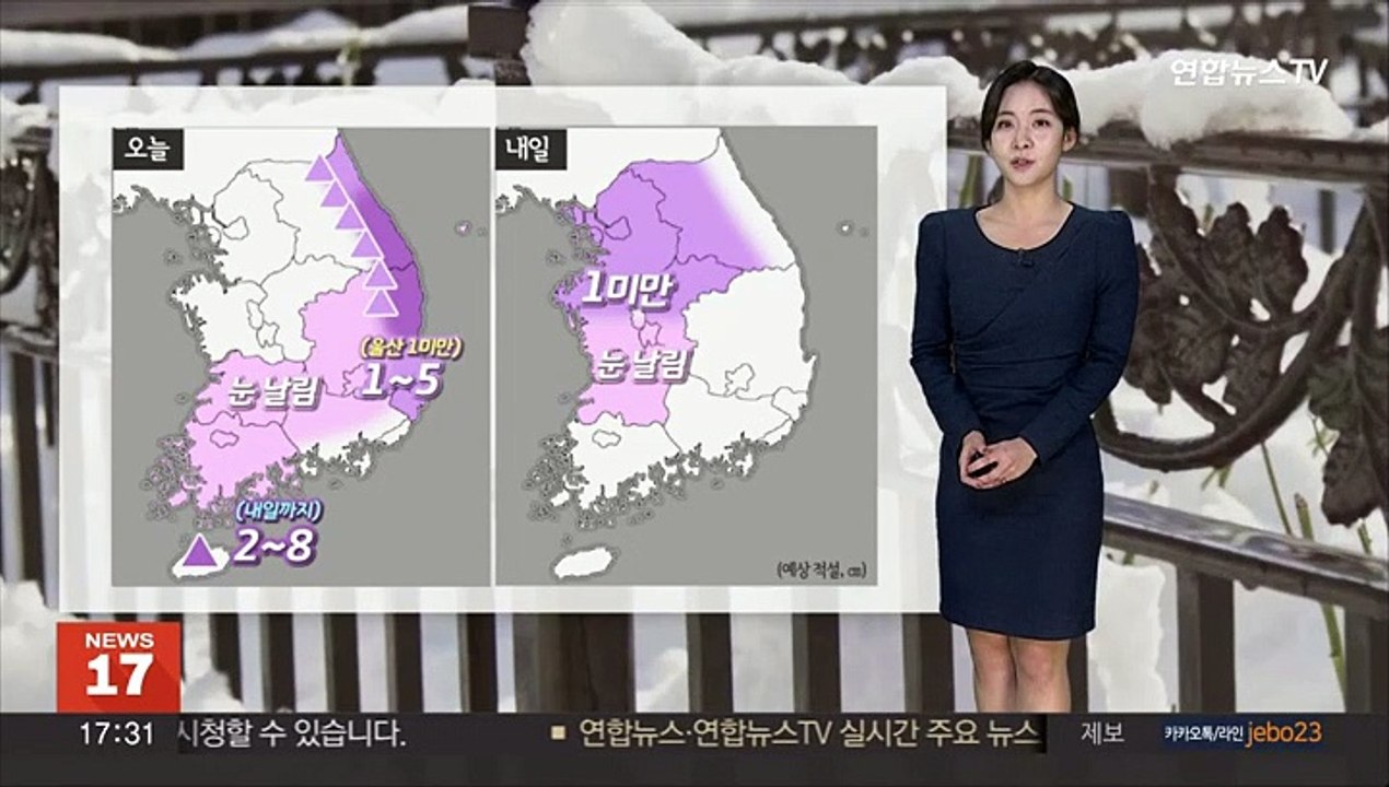 [날씨] 밤까지 동해안 중심 눈…내일 중부 곳곳 눈·비