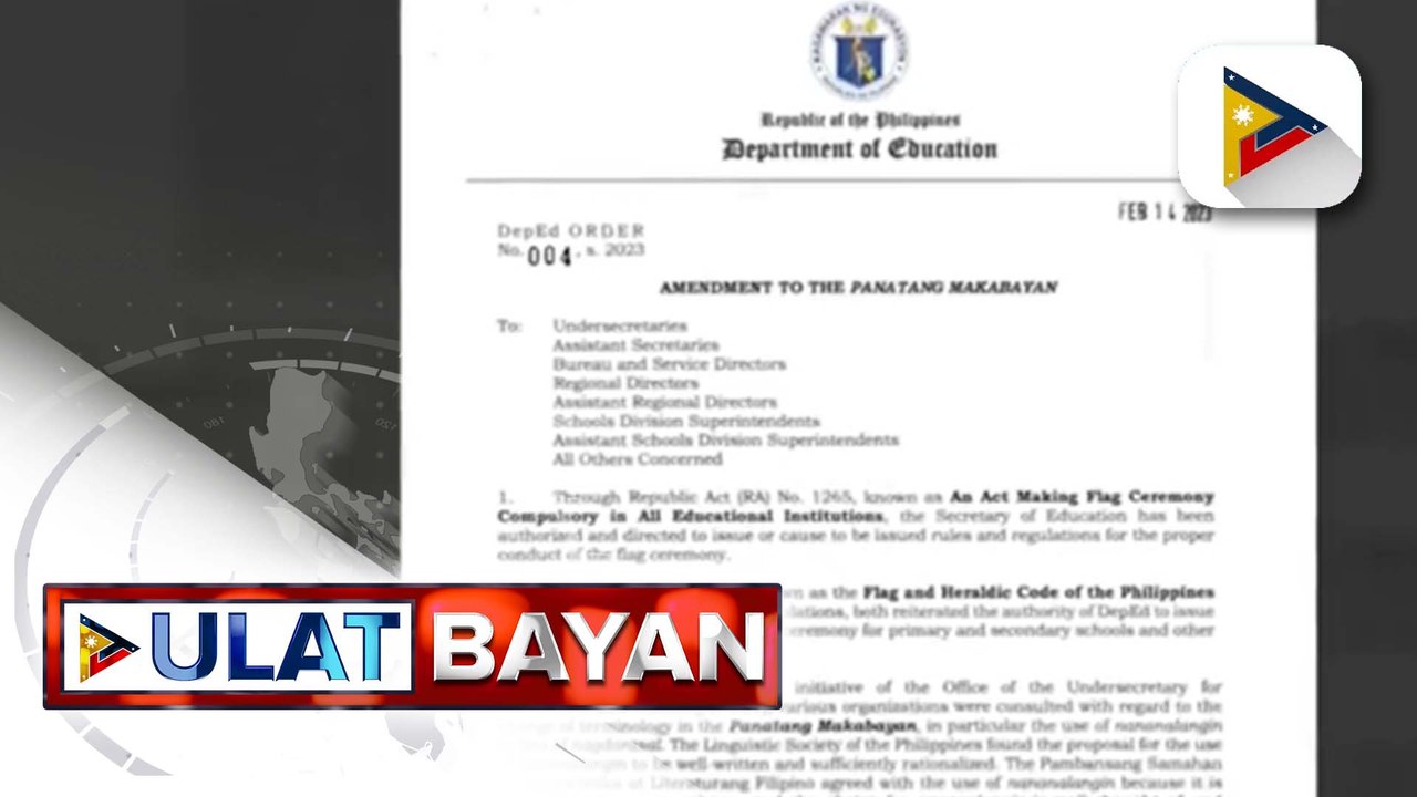 Pagbabago sa pagbigkas ng Panatang Makabayan, inilabas ng DepEd