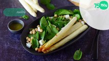 Salade d'Asperges des Sables des Landes IGP rôties aux pois chiches, pousses d'épinards et feta