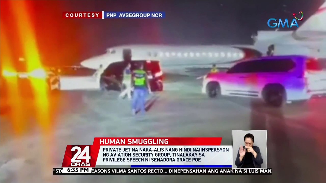 Private jet na naka-alis nang hindi naiinspeksyon ng Aviation Security Group, tinalakay sa privilege speech ni Senadora Grace Poe | 24 Oras