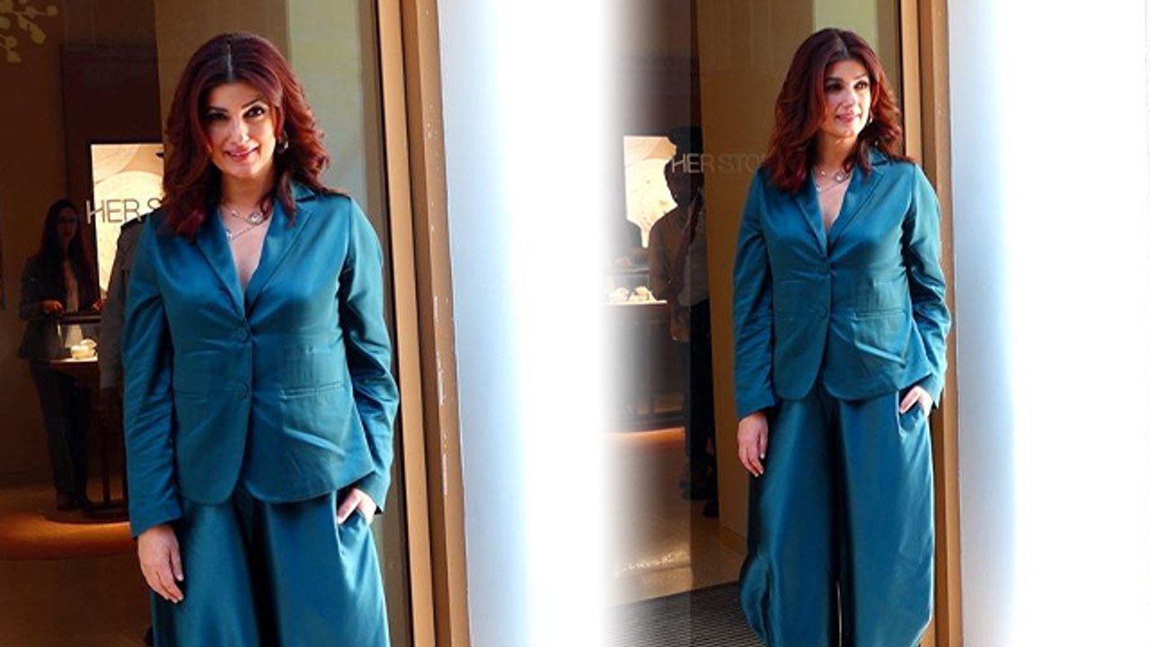 Twinkle Khanna Peacock Blue Business Suit Look...