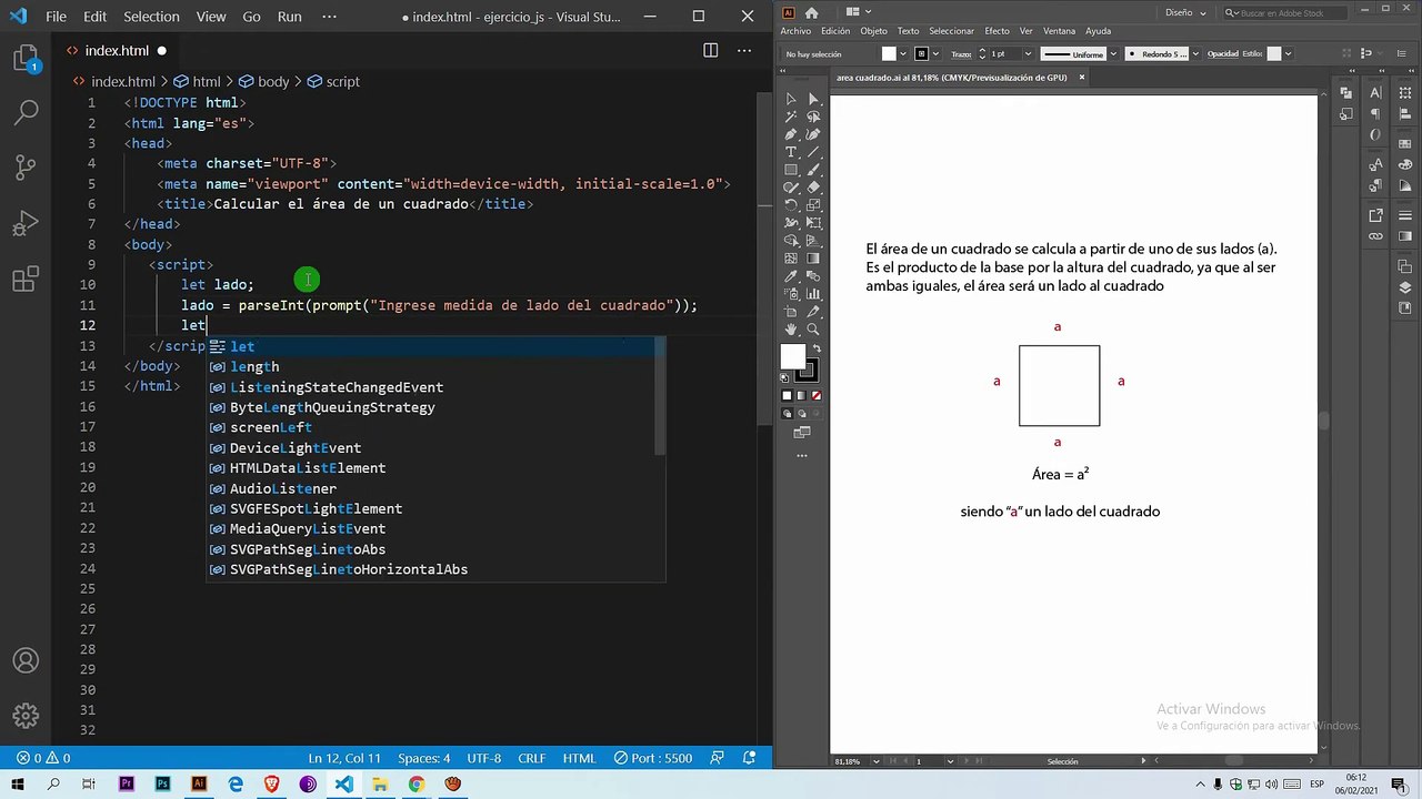 Calcular el área de un cuadrado en JavaScript - Vídeo Dailymotion