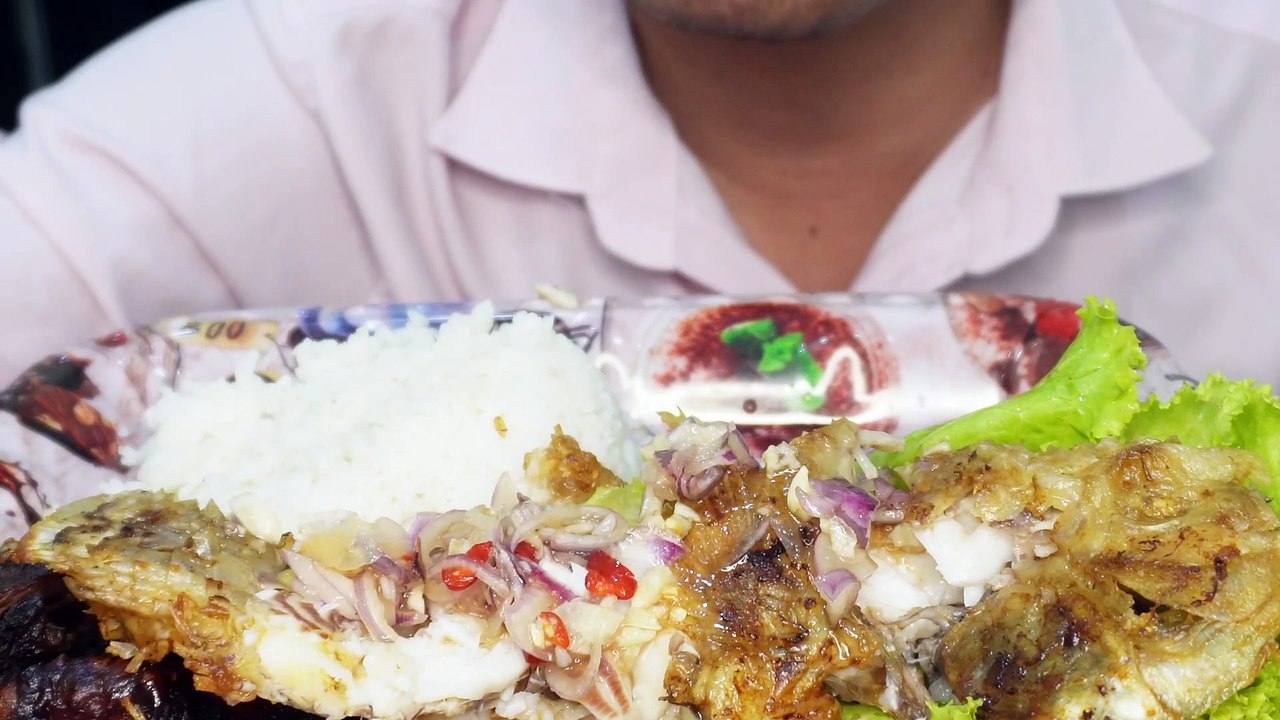 Eating food fried fish & white rice with Sauce hot pepper | asmr mukbang eating