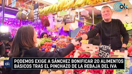 Podemos exige a Sánchez bonificar 20 alimentos básicos tras el pinchazo de la rebaja del IVA