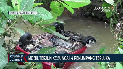 Sopir Ngantuk,Mobil Terjunke Sungai, 4PenumpangTerluka