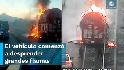 Download Video: Termina en llamas camioneta de carga sobre la México-Puebla