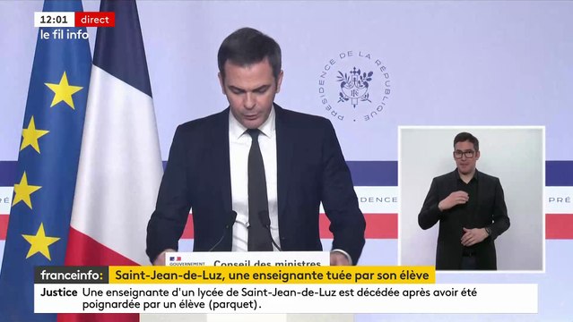 Meurtre d'une prof à Saint-Jean-de-Luz: Le gouvernement apporte son soutien à la communauté éducative , déclare le porte-parole du gouvernement Olivier Véran - Regardez