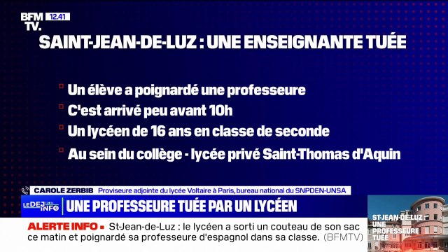 Enseignante mortellement poignardée à Saint-Jean-de-Luz: Nous n'avons pas la possibilité d'avoir recours à des soins psychologiques en urgence déplore Carole Zerbib proviseure-adjointe à Paris