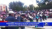 Ronderos obligan que alcalde en Puno se disculpe de rodillas por viajar a Lima sin avisar