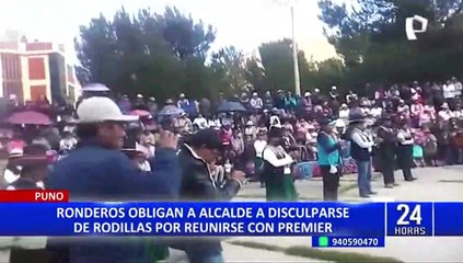Ronderos obligan que alcalde en Puno se disculpe de rodillas por viajar a Lima sin avisar