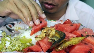ASMR Eat Fried Fish & Watermelon with White Rice | Mukbang Eating Everyday