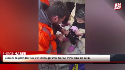 Deprem bölgesinden yürekleri ısıtan görüntü: Görevli minik kıza oje sürdü