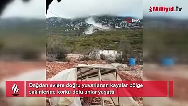 Dağdan evlere doğru yuvarlanan kayalar bölge sakinlerine korku dolu anlar yaşattı