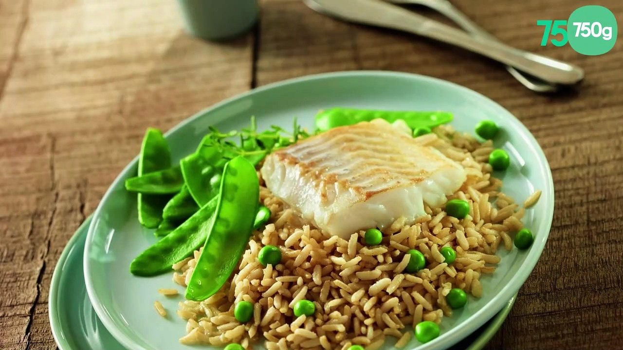Cabillaud au riz complet et légumes verts