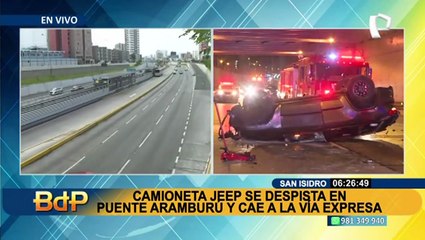 San Isidro: auto se despista en puente Aramburú y cae en la vía Expresa tras persecución policial