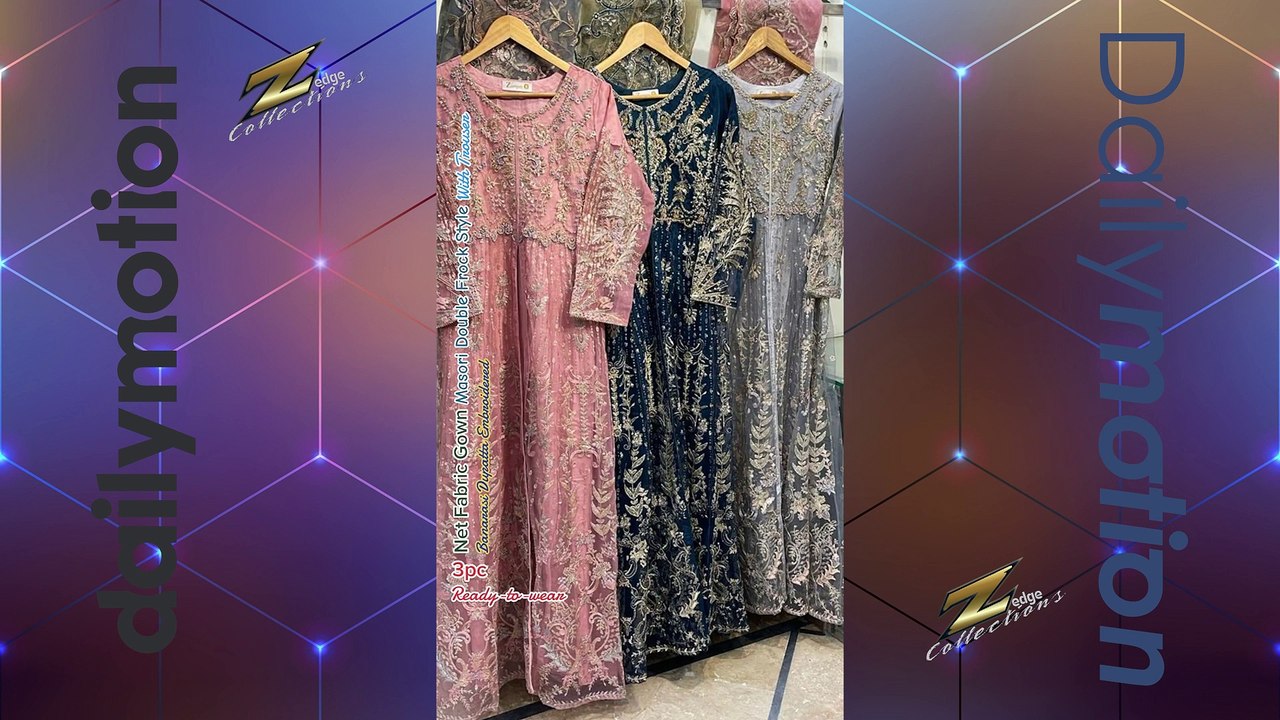 NET FABRIC GOWN 3PC MASORI DOUBLE FROCK STYLE WITH TROUSER