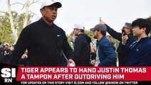 Tiger Woods Appears to Hand Justin Thomas a Tampon After Outdriving Him