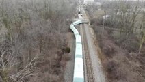 Train carrying hazardous materials scattered over tracks in Detroit captured on drone footage