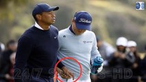 Tiger Woods hands playing partner Justin Thomas a TAMPON, seemingly suggesting he plays like a woman after outdriving him, in a bizarre prank on his return to golf