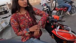 Angry range girl reaction on super bike