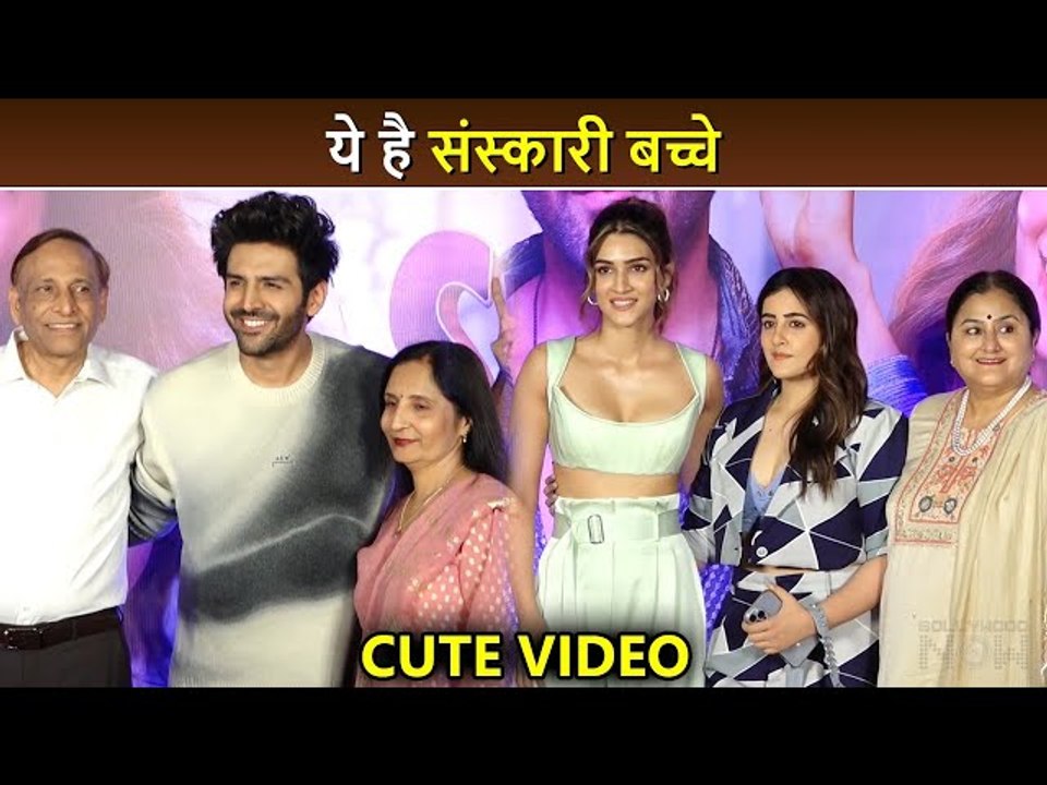 Sanskari Bacche-Kartik Aaryan And Kriti Sanon Cutely Pose With Their Family Shehzada