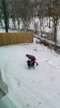 Man Struggles to Escape Slippery Yard