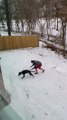 Man Struggles to Escape Slippery Yard