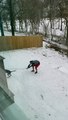 Man Struggles to Escape Slippery Yard