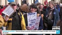 Protestas en Alemania exigiendo detener envío de armas a Ucrania