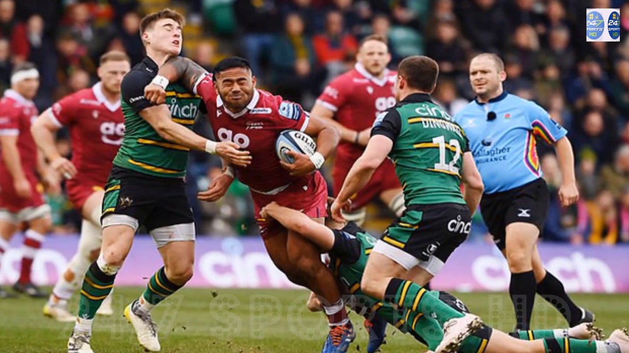 Manu Tuilagi is shown a red on his return for Sale Sharks for leading with an elbow in BRUTAL tackle against Northampton Saints... with the centre set to miss England's Six Nations clash with Wales