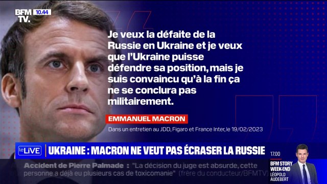 Ukraine: Macron dit vouloir la défaite de la Russie, mais sans l' écraser