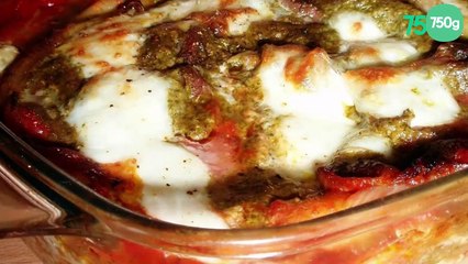 Lasagne tomate, jambon cru et pesto