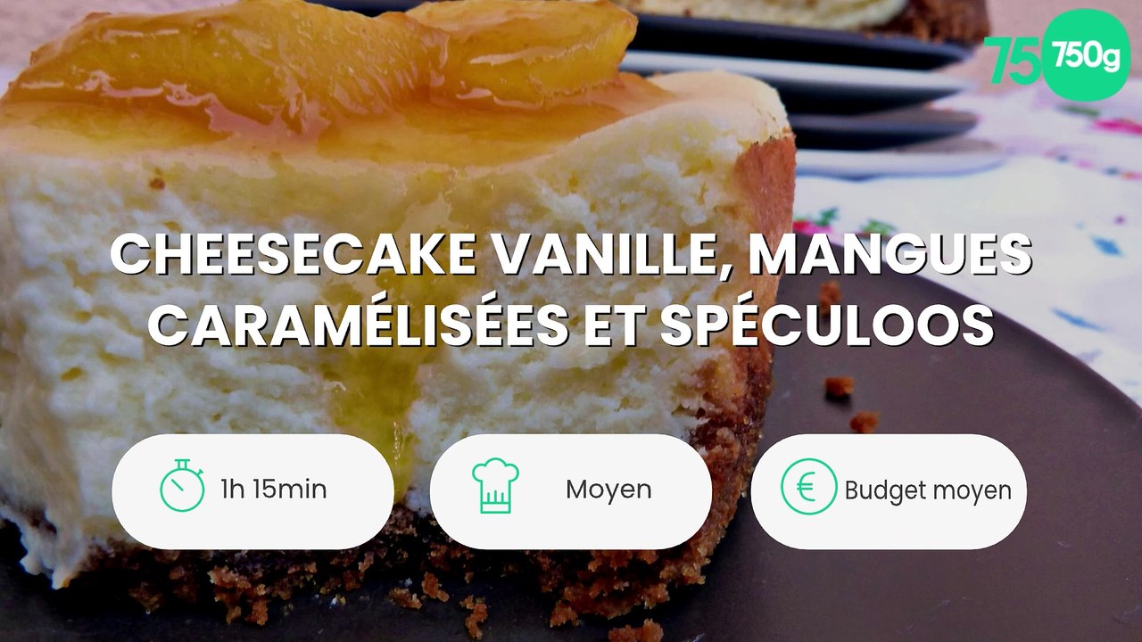 Cheesecake vanille, mangues caramélisées et spéculoos