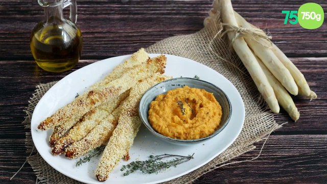 Asperges des Sables des Landes IGP panées au four et dip de carottes