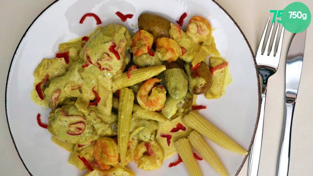 Poulet et crevettes au lait de coco et épices colombo