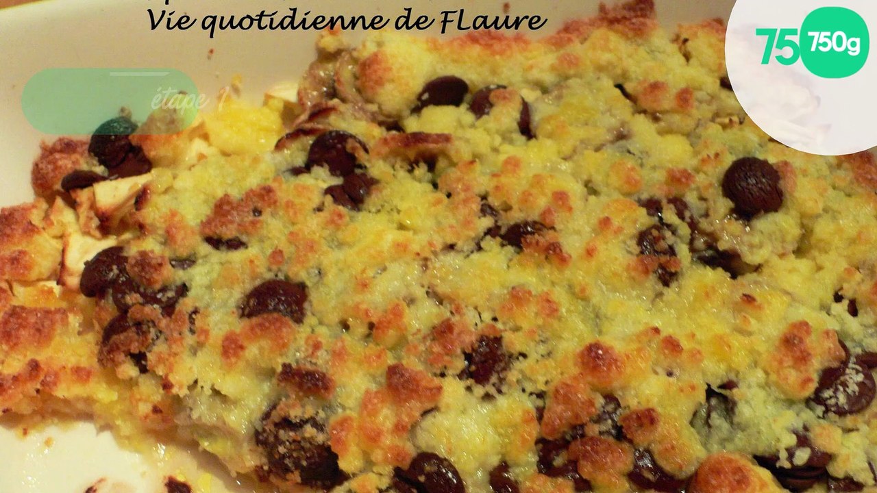 Crumble, pommes, bananes, chocolat et noix de coco