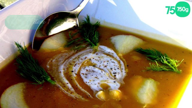 Velouté de patates douces, fenouils, pommes & coriandre