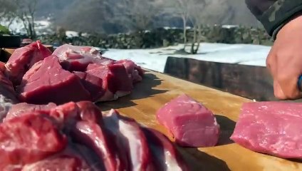 Transparent Hearty Soup With Meat! Winter Nature In The Village Of Azerbaijan