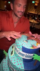 Peter Andre receives a surprise 50th birthday cake from On the Beach