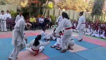 Students performed karate and fight pyramid