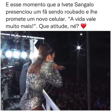 ivetesangalo presenciou um fã sendo roubado no circuito Barra - Ondina e parou o trio pra conversar e acalmar ele. A cantora brincou pedindo para um dos patrocinadores pagarem e os sócios do @esportesdasorte, que estavam no trio, se prontificaram no mes