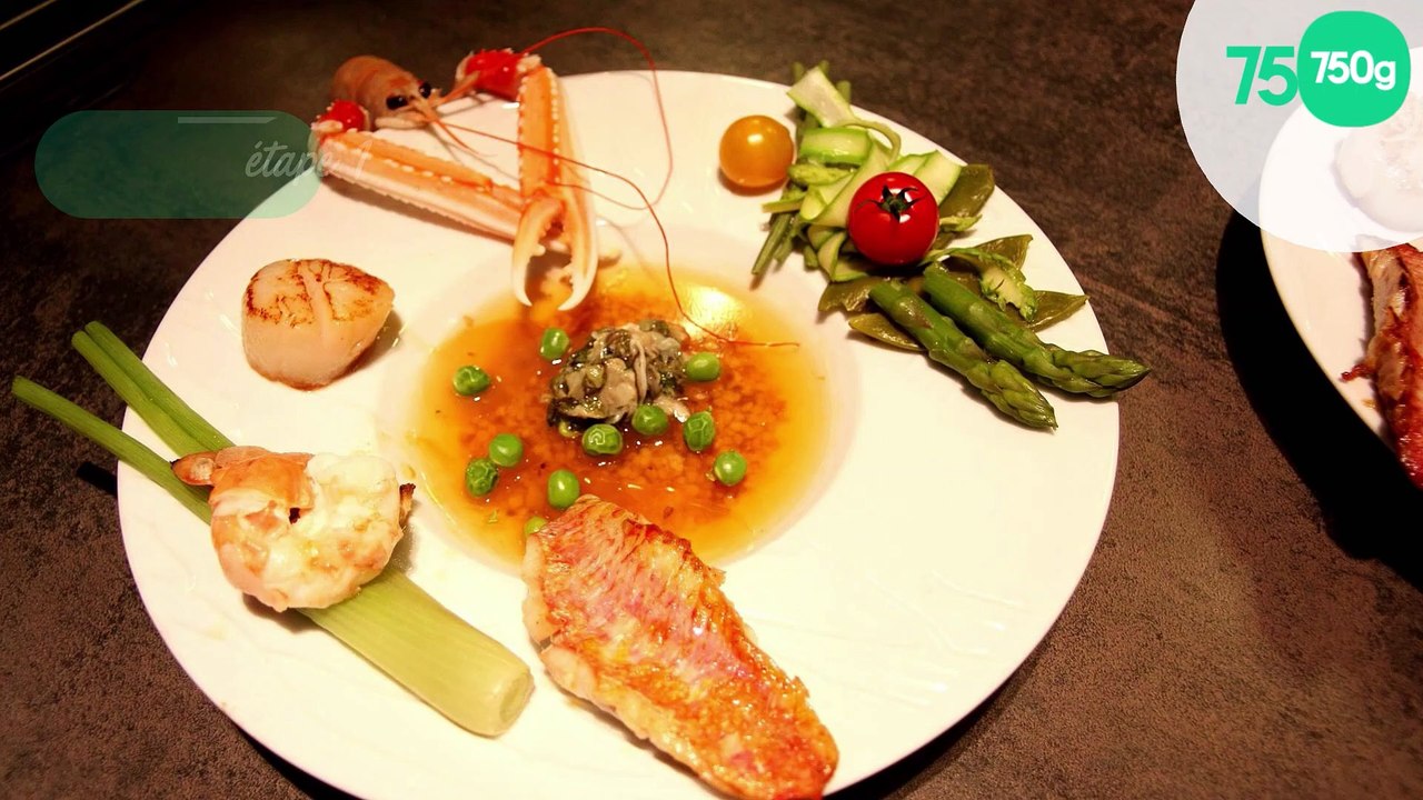 Assiette de la mer, légumes croquants et gelée de crustacés