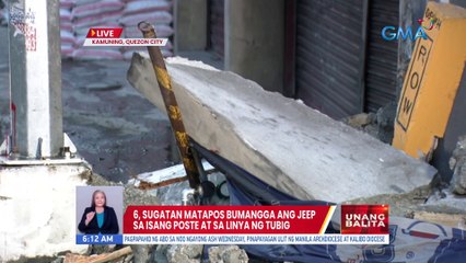 6, sugatan matapos bumangga ang jeep sa isang poste at sa linya ng tubig | UB