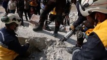 Volunteer rescue crews clear rubble in Syria after fresh earthquakes hit