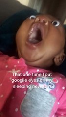 Mom Puts Googly Eyes on Sleeping Newborn