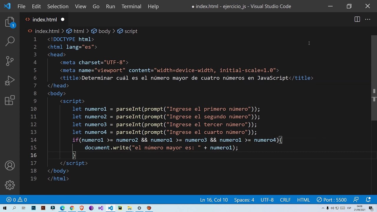 Determinar cuál es el número mayor de cuatro números en JavaScript