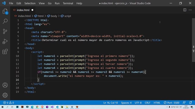 Determinar cuál es el número mayor de cuatro números en JavaScript