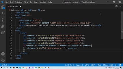Determinar cuál es el número mayor de cuatro números en JavaScript