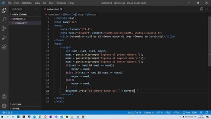 Determinar cuál es el número mayor de tres números en JavaScript